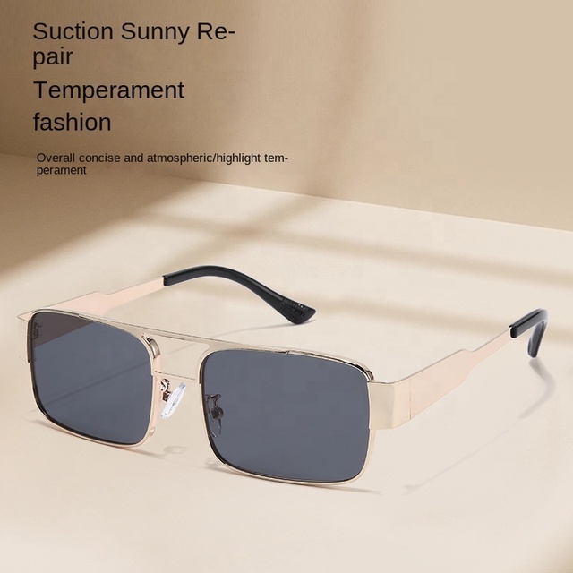 Fashion Flat Top Metal Frame UV400 Men's Shades Sunglasses Retro Tourist Street Photography Sun Glasses