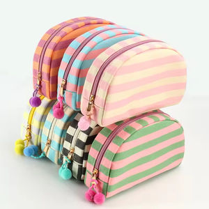 Organizzatore di vendita calda della fabbrica borsa per il trucco all'ingrosso regalo di nozze a righe borsa da toilette ricamata borsa cosmetica di tela - Product Image 2