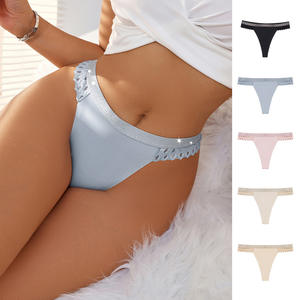 Culotte string sexy taille basse pour femme, lingerie sans couture en soie glacée, motif lettre V discrète - Product Image 2