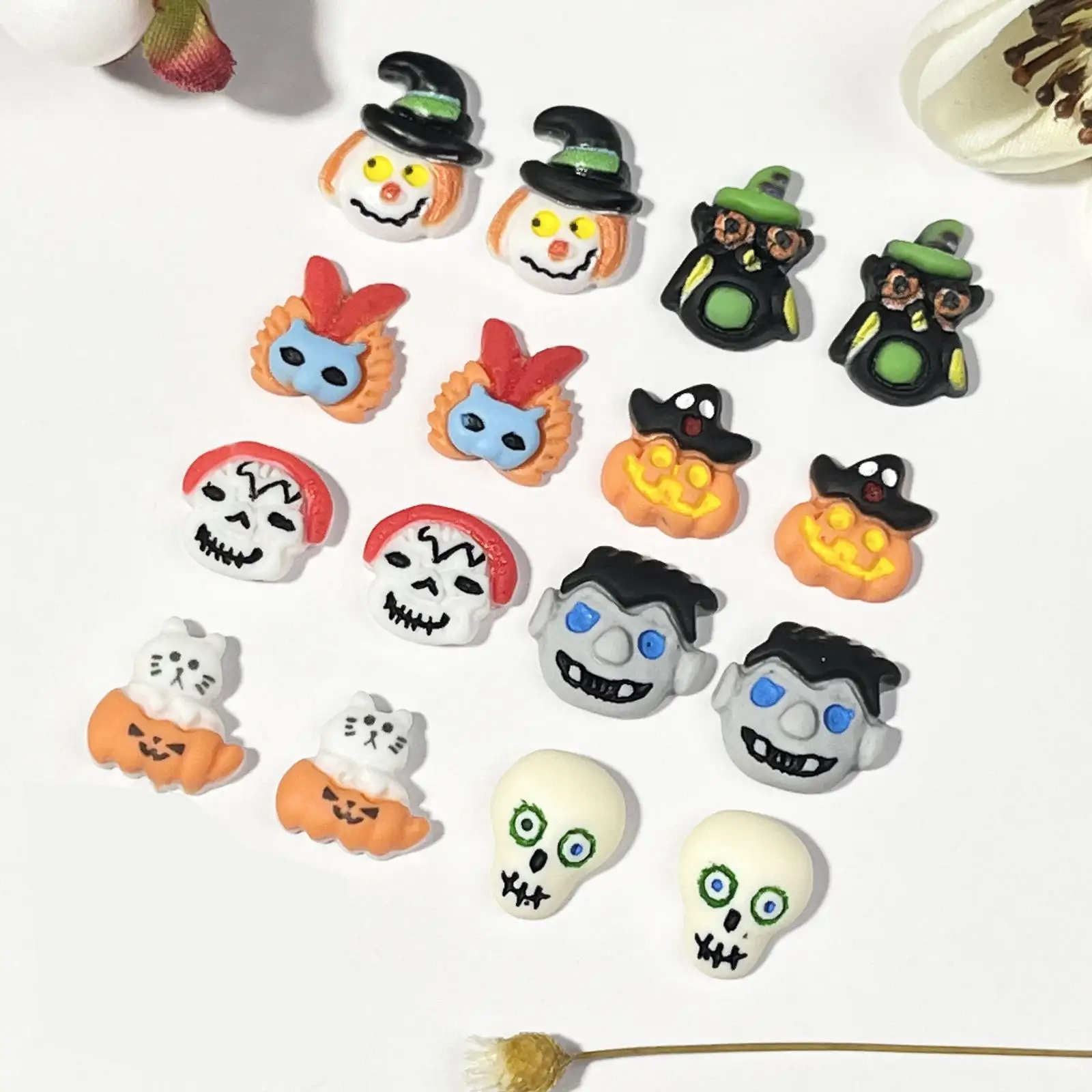 20 cái/túi Kawaii phim hoạt hình Halloween sọ đầu loạt 3D nghệ thuật trang trí Macaron móng tay quyến rũ thiết kế DIY Nhựa móng tay mới