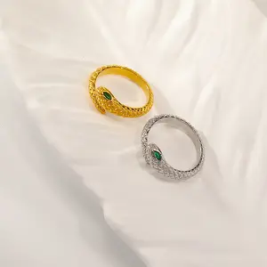 Nieuw Ontwerp Titanium Stalen Ring Voor 18K Vergulde Slang Ring Rvs Verstelbare Juweel Oog Slang Voor Vrouwen Feest Cadeau