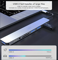 Hub USB C 8 en 2 pour MacBook Pro/iPad Pro/ Aluminium 4 ports (USB 3.0) Lecteur de carte SD/TF Audio 3,5 mm pour 2.0 en stock