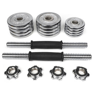 Ensemble d'haltères de 20 <span class=keywords><strong>kg</strong></span> avec disques de poids en <span class=keywords><strong>fonte</strong></span>, poignée dentelée, attaches étoiles et tube de connexion pour entraînement en salle de sport - Product Image 5