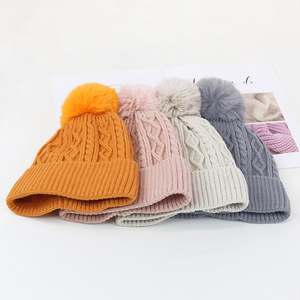 Knitted <b>Hat</b> With Pom Pom Warm <b>Winter</b> Beanie For <b>Men</b> And Women Adult 56-58Cm Acrylic Fiber Red Black White Pink Orange Gray Beige - Product Image 2