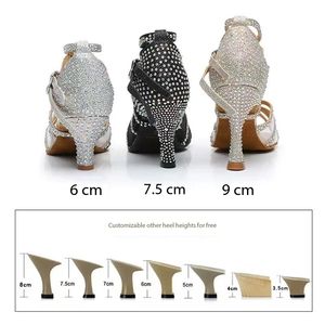 Profesyonel örgü Chanky Salsa Latin dans ayakkabıları balo salonu Tango Cha Cha dans topuklu sandalet süet taban kapalı ayakkabı - Product Image 6