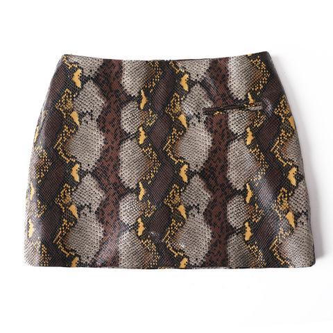3343-2 Custom Hip-Wrapping Skirt Snakeskin Grain Printing Sexy Leather Mini Skirt for Women