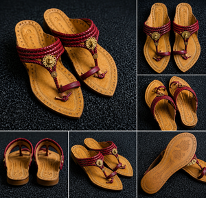 Sandalias planas de cuero hechas a mano con correa trenzada, pantuflas sin cordones con suela grabada, para uso casual de mujer. - Product Image 2