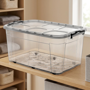 CATEEM Large 15L Durable Transparent PP Plastic Wheeled <b>Storage</b> Bin Rectangle Shape Lockable Dishwasher Safe Sustainable Food - Product Image 3
