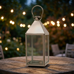 Lanternes à bougies géométriques en verre transparent et acier inoxydable, faites à la main, pour sol et table, décoration d'intérieur portable, DLS-024 - Product Image 1