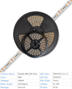 Bande lumineuse LED flexible RGB DC48V SMD5050 60leds/m, ultra longue, 30m/rouleau, sans chute de tension, non étanche, PARFAITE - Product Image 2