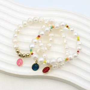 Bracelet en perles élastiques <span class=keywords><strong>de</strong></span> style chrétien avec pendentif saint en émail ReligionEnamel, perles <span class=keywords><strong>de</strong></span> perles/<span class=keywords><strong>Miyuki</strong></span>/cuivre, bijoux en gros - Product Image 3