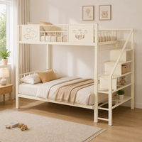 Lit superposé moderne en acier blanc robuste avec escalier de rangement et barrière de sécurité pour chambre d'enfant ou dortoir