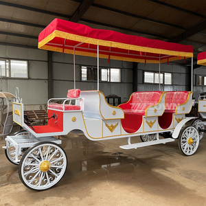 Carruaje eléctrico blanco sin caballos con toldo rojo y adornos dorados para atracciones de turismo urbano - Product Image 6