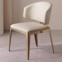 Chaise de salle à manger BST moderne de style nordique avec dossier incurvé en cuir et structure métallique beige pour banquets commerciaux, hôtels, maisons, appartements, restaurants