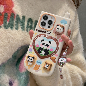 Dễ Thương Ba Chiều Panda Trường Hợp Điện Thoại Cho Iphone15promax Lật <span class=keywords><strong>Top</strong></span> Gương 13/14 Tay Cảm Giác Thoải Mái Silicone Trường Hợp - Product Image 3