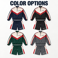 Survêtement rétro personnalisé à blocs de couleur avec fermeture éclair quart de tour pour homme, veste et short tissés avec logo imprimé pour les sorties décontractées quotidiennes