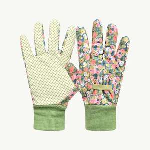 Gants de jardin à motif floral, paume en cuir de vachette, dos en toile, paume texturée antidérapante, poignet en tricot, résistants à l'abrasion - Product Image 5