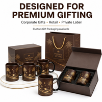 Tasse à café/thé en céramique marron foncé avec motif palmier tropical et feuille d'or – Cadeau d'entreprise, logo personnalisé, vaisselle haut de gamme en gros
