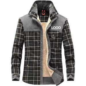 Chemise à carreaux décontractée à manches longues en peluche chaude d'hiver avec logo personnalisé, col à revers et empiècements pour hommes – Vente en gros usine - Product Image 1