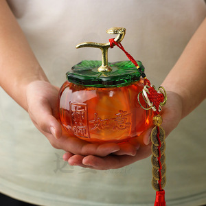 Glass Persimmon <b>Ornament</b> Engraved With Blessings Hanging Decor For Living Room Crystal Craft Gift Item - Product Image 4