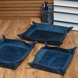 Handmade Genuine Leather <b>Foldable</b> Valet Personalized <b>Desk</b> Organizer Home Office Decorative Catchall Dice Tray - Product Image 6