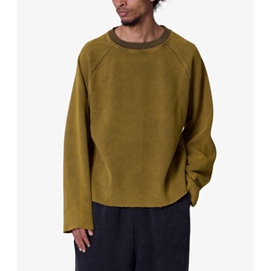 Men Washed Waffle <b>Raglan</b> Long Sleeve Tee Raw Hem Oversized Street <b>Top</b> OEM Custom - Product Image 2