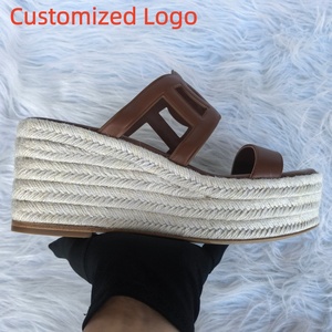 Sandalias de Plataforma Planas de Cuero Genuino para Mujer, Diseño de Lujo de Verano, Elegantes, con Suela de Paja - Product Image 1