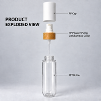 Flacon pompe à poudre PET 90 ml avec anneau en bambou et capuchon blanc, rechargeable, vide, pour poudre libre et fond de teint