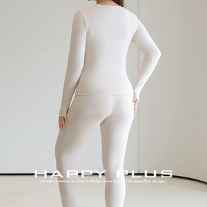 Conjunto de Ropa Interior Térmica para Mujer Runqi, Color Negro Sólido, Cuello Redondo, 2 Piezas, Talla Grande N9404 - Product Image 3