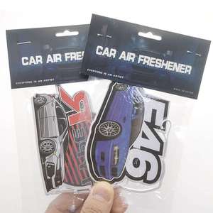 Ambientador de aire con forma de coche de lujo, ambientadores de papel colgantes con logotipo personalizado de <span class=keywords><strong>Anime</strong></span> moderno, ambientadores de coche colgantes únicos de Rosa naranja - Product Image 4