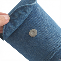 Porte-pinceaux de maquillage cylindrique en toile bleue personnalisé avec fermeture à rabat, durable et résistant à l'usure, modèle JF26-052, OEM/logo personnalisé
