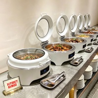 Perlengkapan Restoran Hotel Chef Pemanas Makanan Listrik Set Prasmanan Katering Stainless Steel Dubai Royal White Chafing Dishes 6L 400W