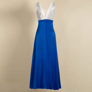 Satén cintura larga profunda V espalda vestido de noche de graduación para fiesta - Product Image 3