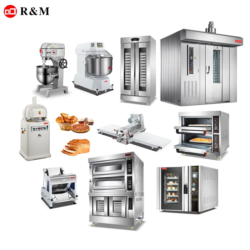 Conjunto completo de máquinas para assadeira e forno comercial pequeno automático de alimentos na China, lista de equipamentos para assar bolos, pizza e pão, negócios