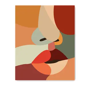 Abstract Sexy Lip DIY Oil Painting With Simple Line Framed Canvas Art Set