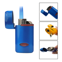 Briquet à cigares triple flamme personnalisable en alliage de zinc, rechargeable au butane, avec réservoir de gaz visible – Vente directe usine