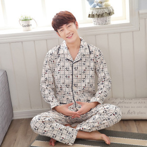 Confortevole <span class=keywords><strong>casa</strong></span> di <span class=keywords><strong>abbigliamento</strong></span> a maniche lunghe da <span class=keywords><strong>uomo</strong></span> pantaloni cardigan del risvolto del cotone lavorato a maglia più il formato pigiama - Product Image 3