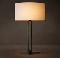 Lampe de table double en laiton de style Mid-Century Premium, simple, écologique, avec abat-jour en lin neutre surdimensionné E26, moderne, flexible pour la lecture