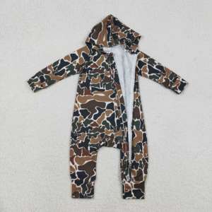 Combinaison à capuche pour bébé fille nouveau-né, tout-petit, en coton et élasthanne, imprimé camouflage de chasse, décontractée, mode, vente en gros pour bébé - Product Image 4