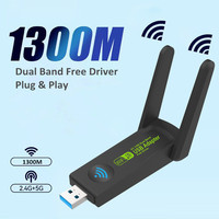 Dongle adaptor 5G nirkabel Gigabit, Dongle adaptor WiFi 5G 1300Mbps USB 3.0 untuk Laptop PC