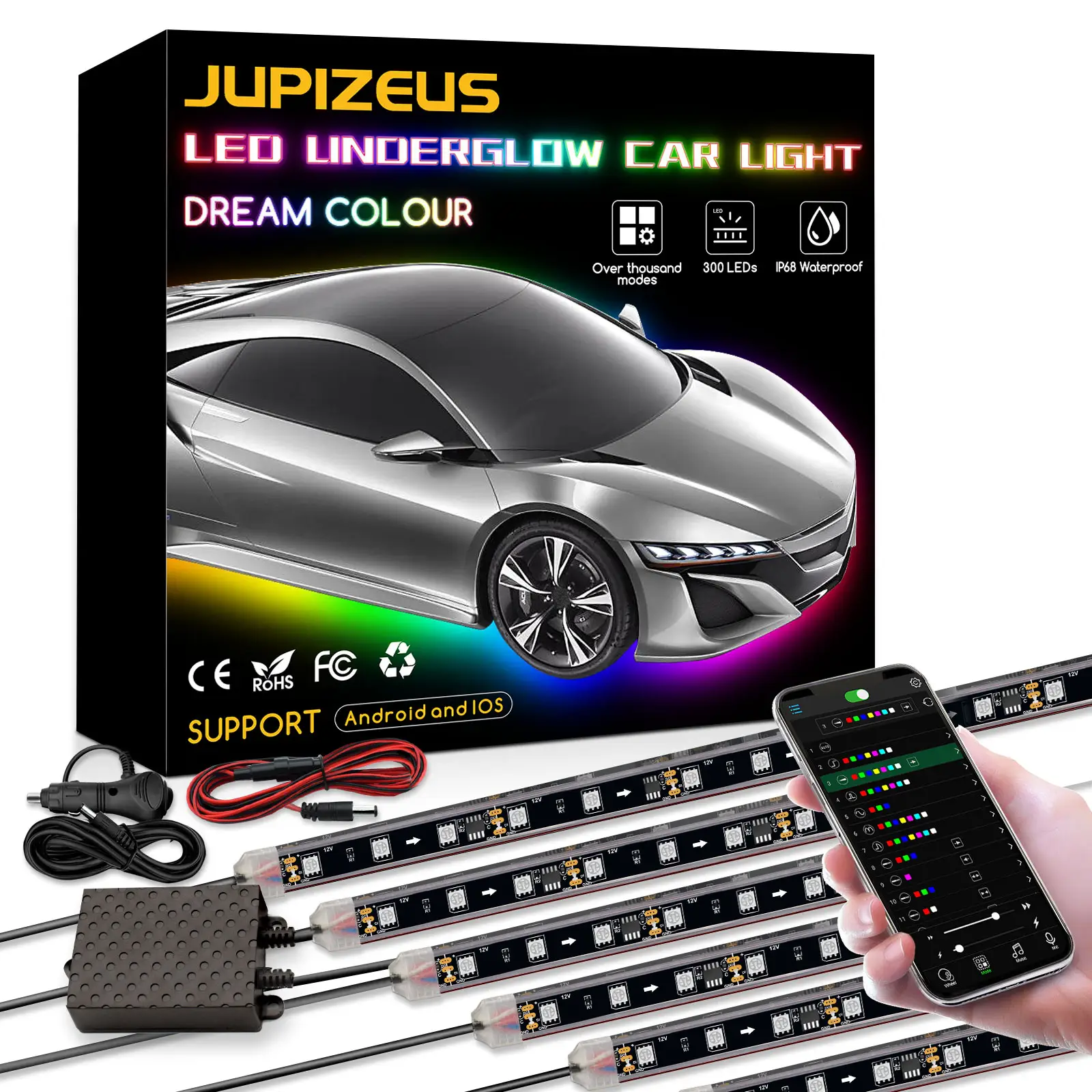 61in+25in 6pcs Amazon Bestseller LED Chasing RGB Car Underglow Light Kit Neon Led Strips