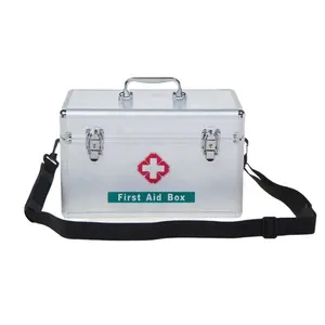 Aluminium Shoulder strap Emergency Medical Supplies box workshop metal First Aid box Storage case with lock