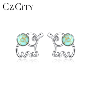CZCITY anting-anting 925 perak murni wanita merek terkenal desainer mode zirkon anting-anting kancing Opal bulat - Product Image 1