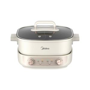 Sartén Eléctrica Midea de 4.1-6L, Cuadrada, con Revestimiento Antiadherente, Control Mecánico, Blanca, con Doble Compartimento - Product Image 2