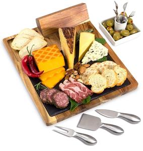 Houselin Slate Cheese Board Set Acero inoxidable Cuchillo Herramientas Premium Acacia Bandeja para servir con soporte magnético - Product Image 1