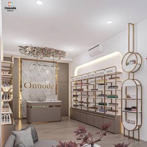 Minimalist Perfume Display Stand | Custom <b>Makeup</b> <b>Table</b> for Trendy Stores | Sleek MDF Stainless Steel Eco-Friendly LED <b>Lighting</b> - Product Image 4