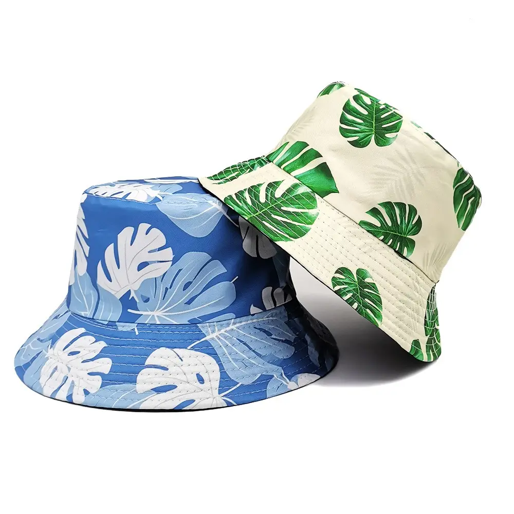Vendita calda nuovo reversibile cappello cappello a secchiello nuovo reversibile cappello a secchiello di alta qualità con stampa a foglia cappelli da pescatore per adulti H-359