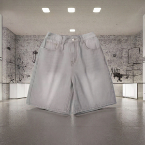 Shorts en jean gris à taille haute et coupe droite pour homme, en coton, décontractés, pour l'été - Product Image 3