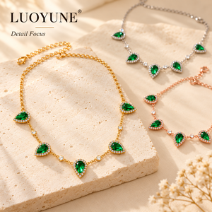 Collar LUOYUNE con colgante <span class=keywords><strong>de</strong></span> lágrima verde, cadena ajustable, tono dorado, plateado y <span class=keywords><strong>oro</strong></span> rosa, joyerí<span class=keywords><strong>a</strong></span> elegante y brillante, regalo <span class=keywords><strong>para</strong></span> mujer - Product Image 1
