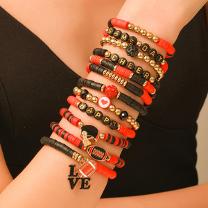 Pulsera de Bola de Rugby con Cuentas de Arcilla Polimérica, Dijes de Letras Multicolores, Joyería de Regalo para Mujer - Product Image 2